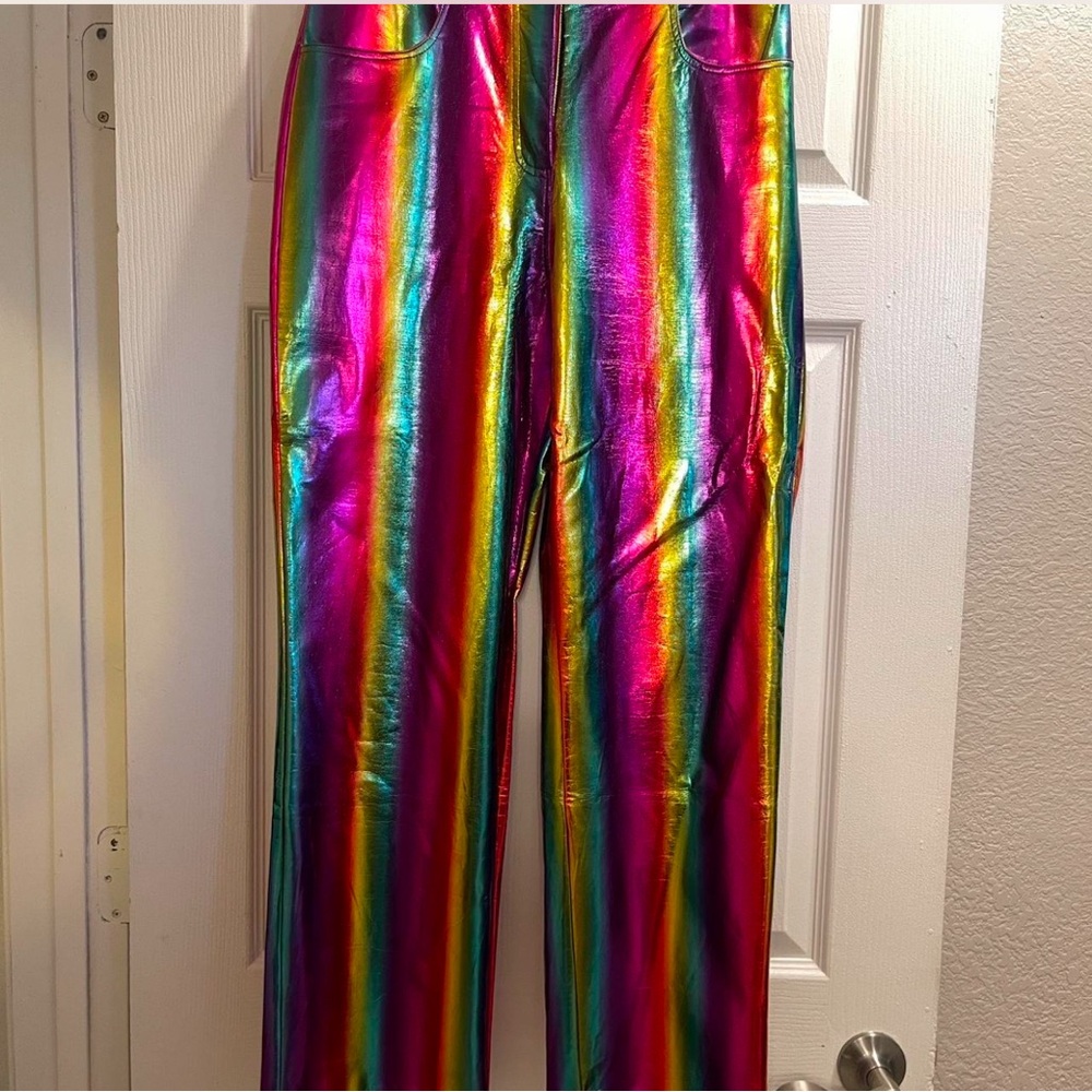 Metallic rainbow high waisted pants